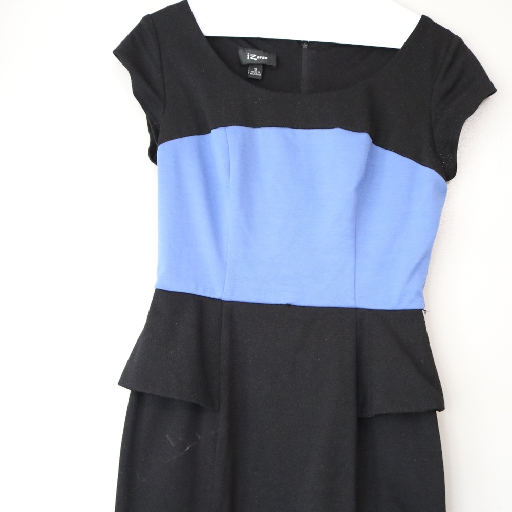 IZ Byer Size 5 Dress | Blue and Black Peplum Work Dress